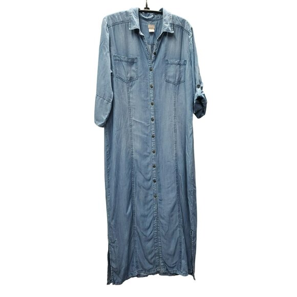 Chico's Dresses & Skirts - CHICO'S Women's Chambray Maxi Dress Denim Blue Half Sleeve Size 14 100% TENCEL